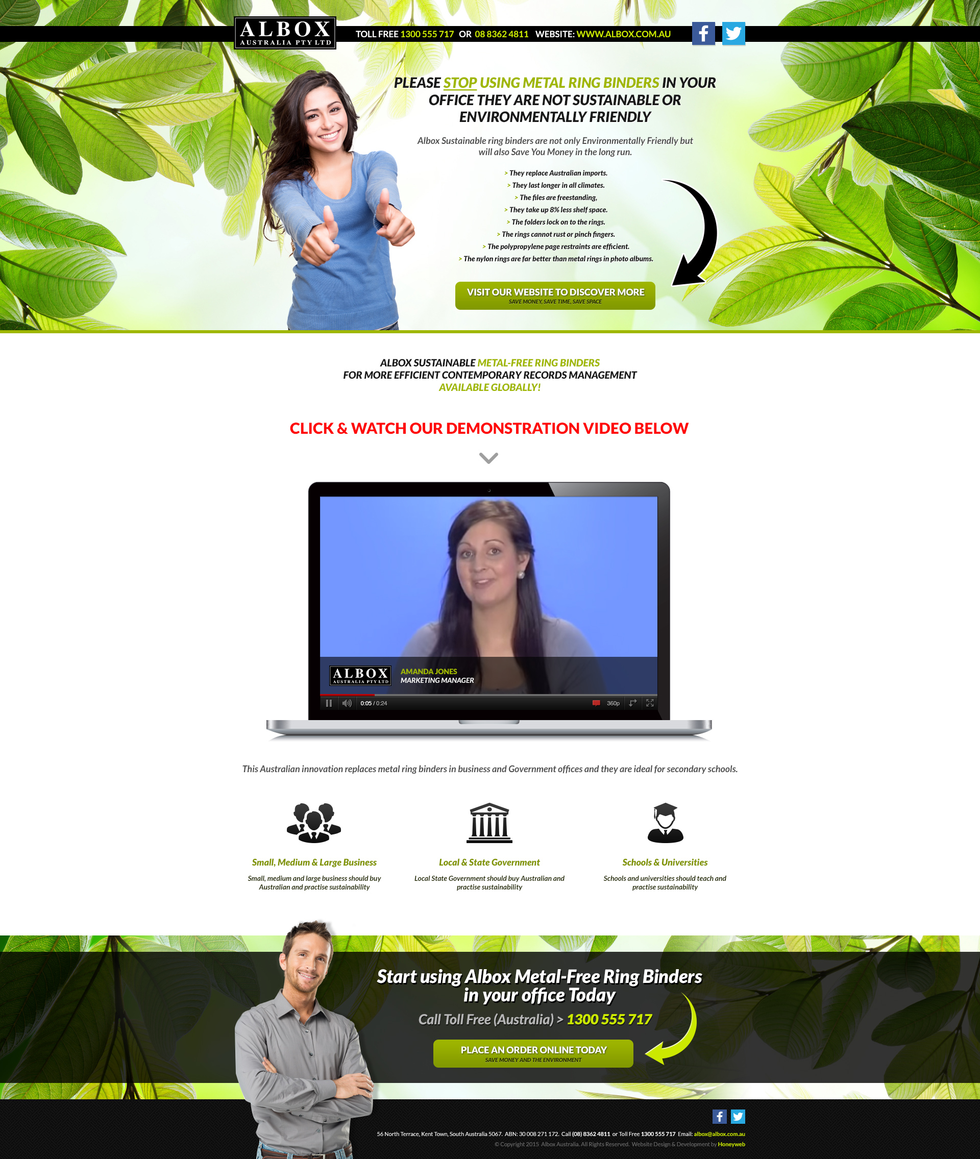 Check out the NEW Albox Australian (Sustainable Ring Binders) landing Page Website Designed & Constructed by Honeyweb